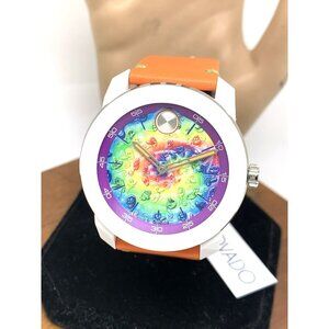 Movado X Kenny Scharf Artist Men's Watch 3601134 Swiss Quartz Leather Strap 42mm